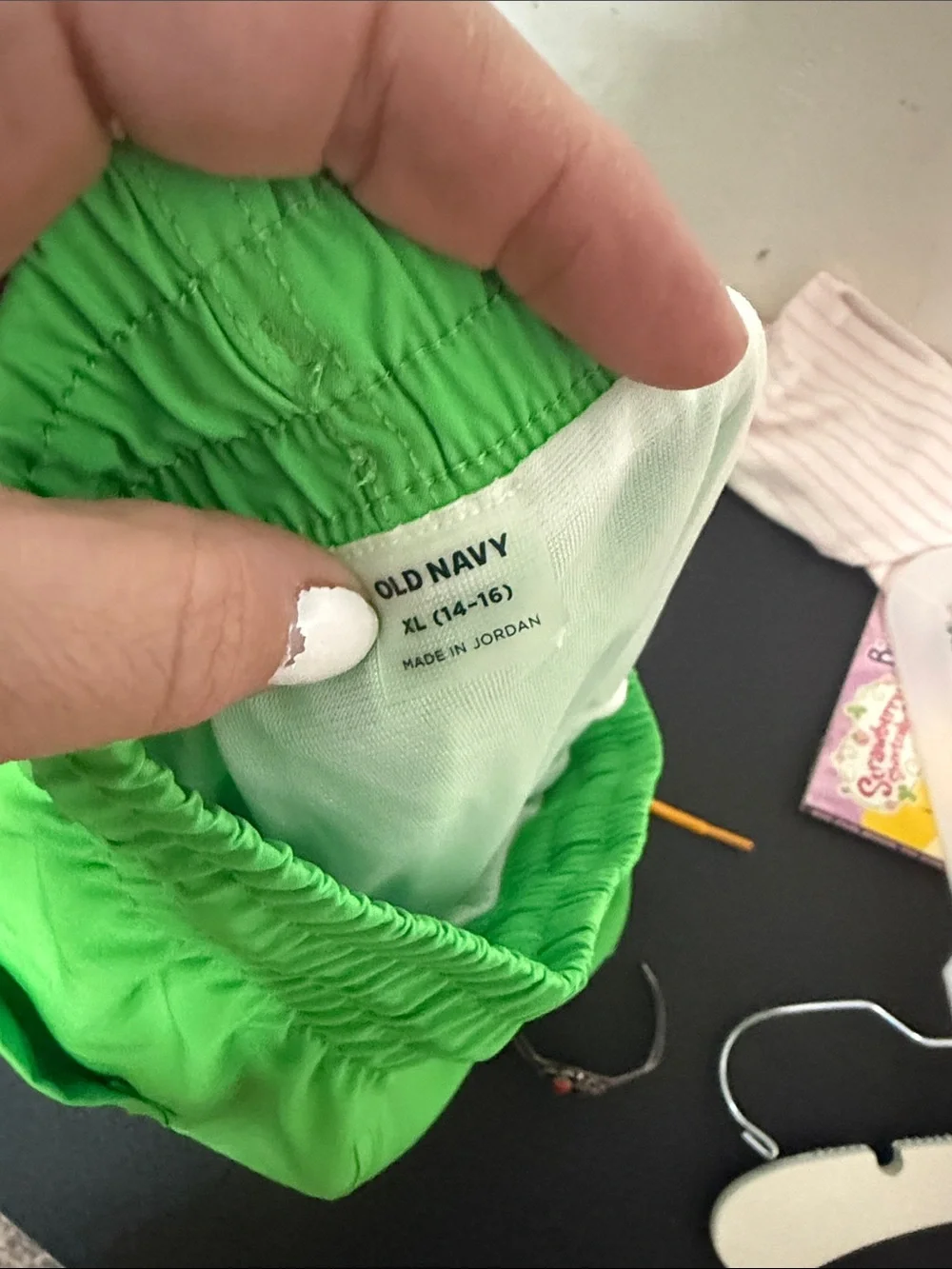 Old Navy Neon Green Boys Swim Trunks with Orange Drawstring